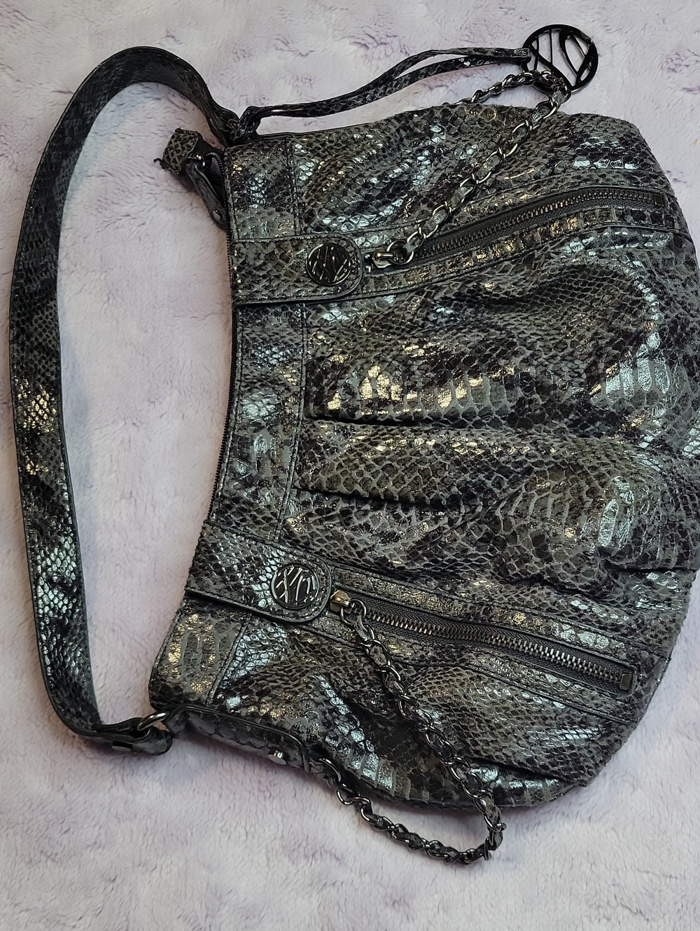 Style & Co. Metallic Snake-Embossed Shoulder Bag in Gray